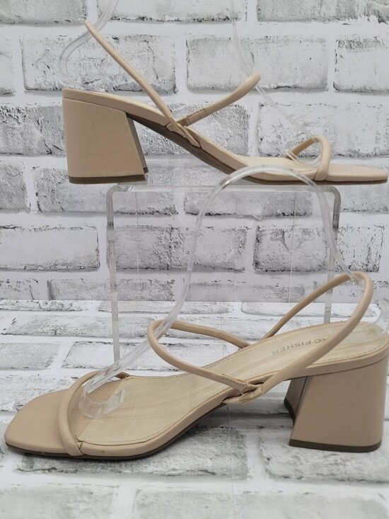 Marc Fisher Galvin Nude Tan Chunky Block Heel Strappy Minimalist Size 8.5- READ - Picture 3 of 8